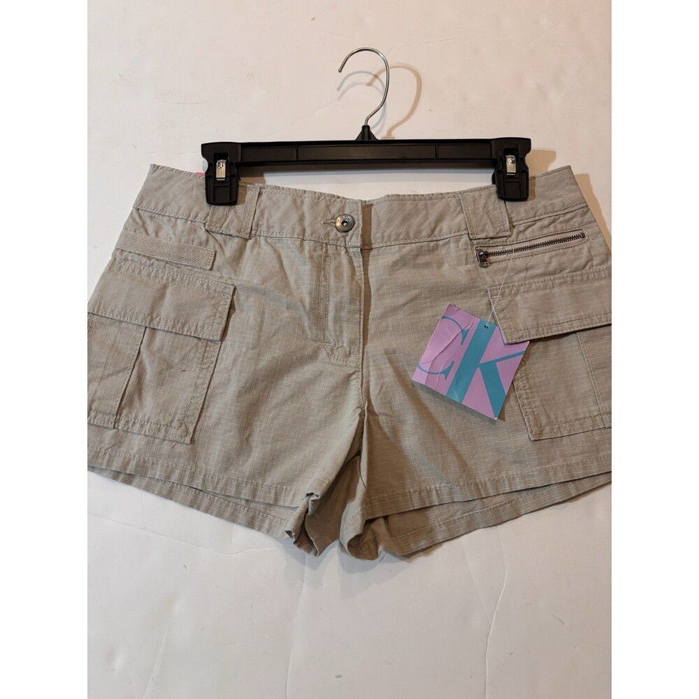 New Calvin Klein Jeans Khaki Cargo Shorts Sz 7 Ripstop Utility Modern Y2K Hiking